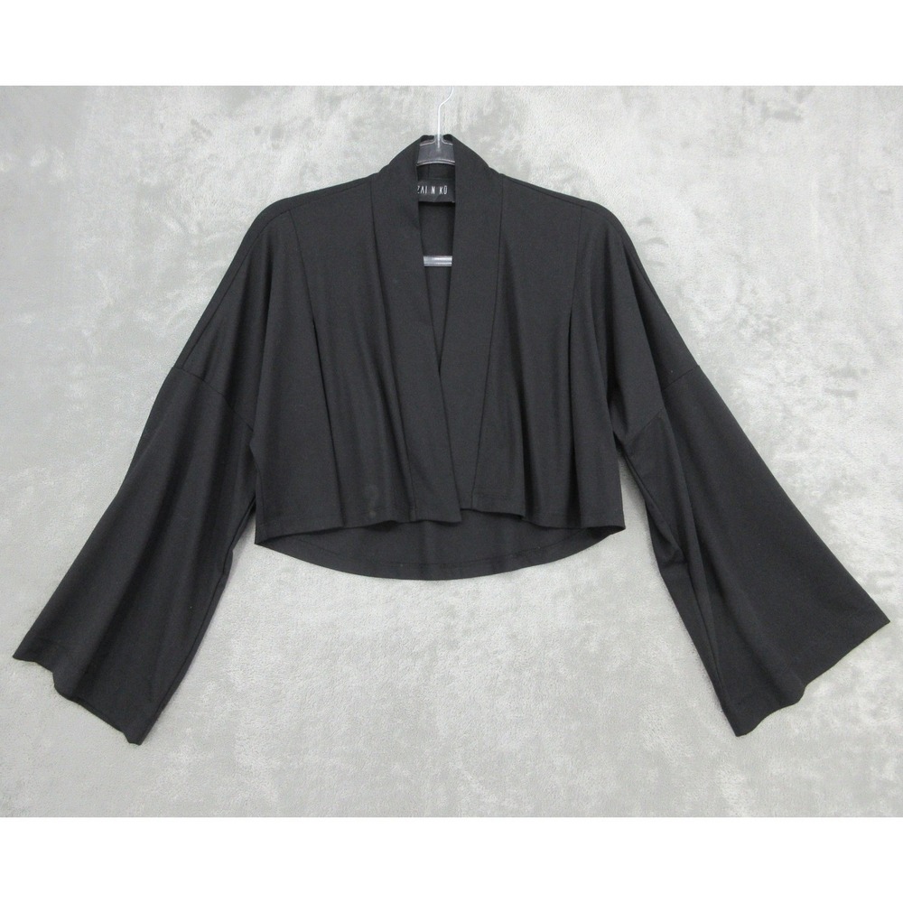 OZAI N KU Cardigan Womens OS Black Open Front‎ Cropped Bell Sleeve Minimalist